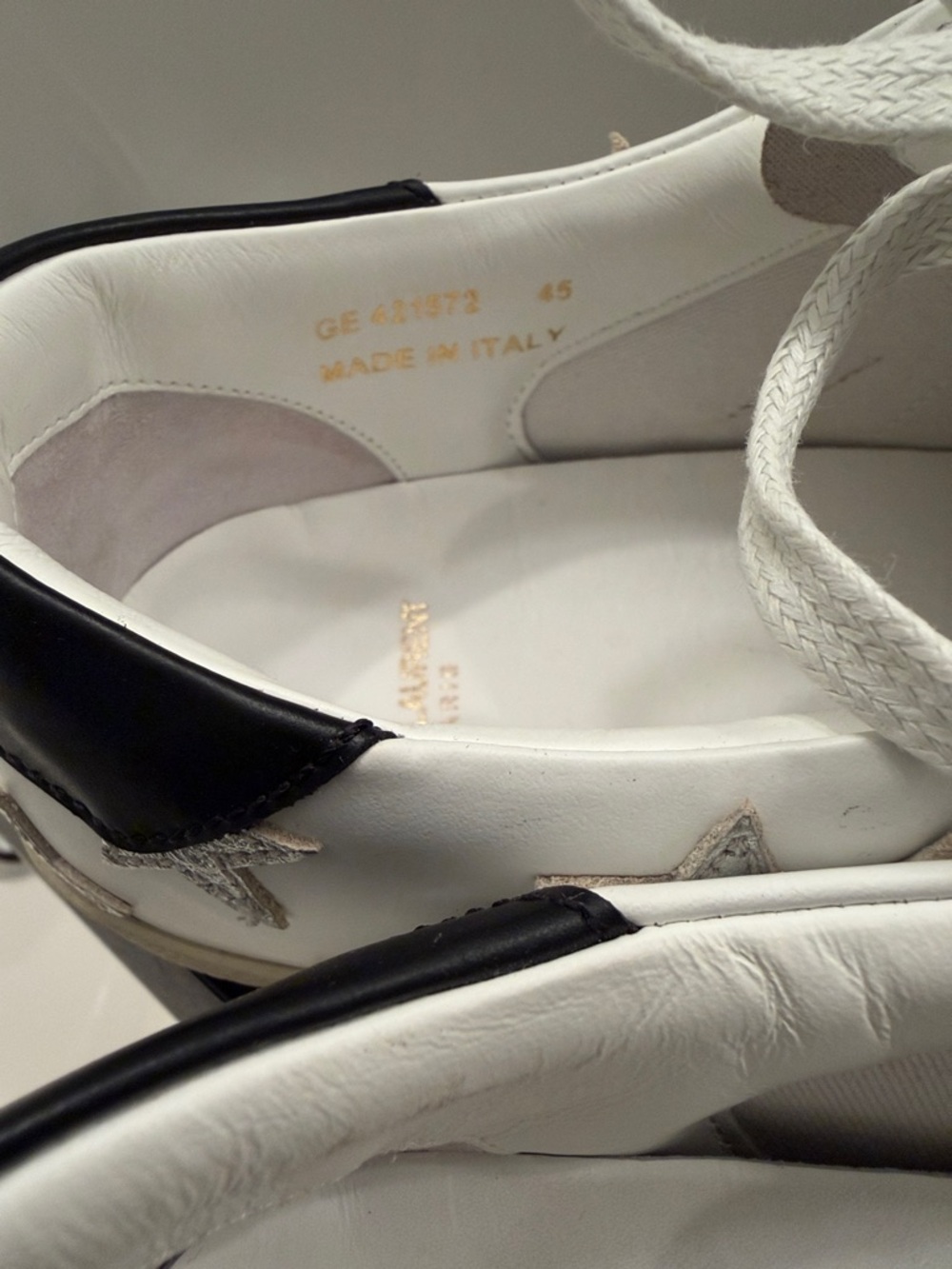 Saint Laurent White Leather Sneakers with Silver Star Accent - Picture 7 of 10